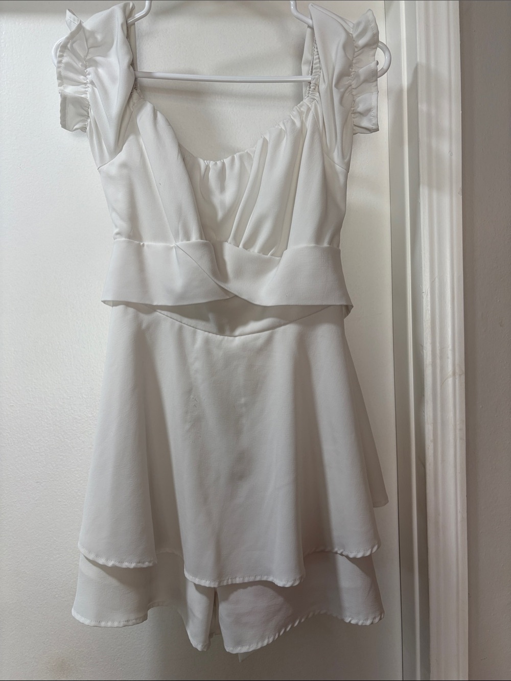 Ivory Ruffle V-Neck Mini Dress